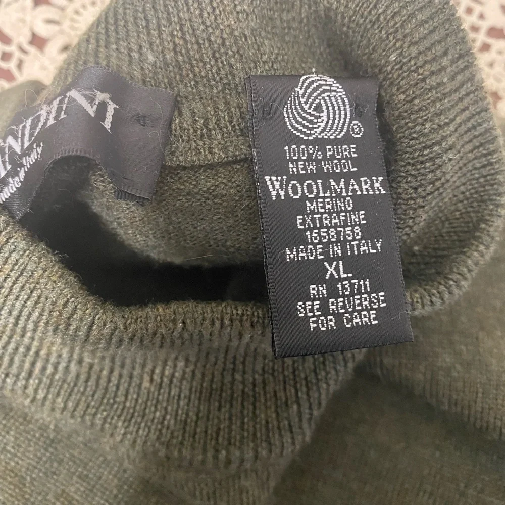 Brandini Men's Olive Green Mock Neck Sweater 100% Pure wool size XL